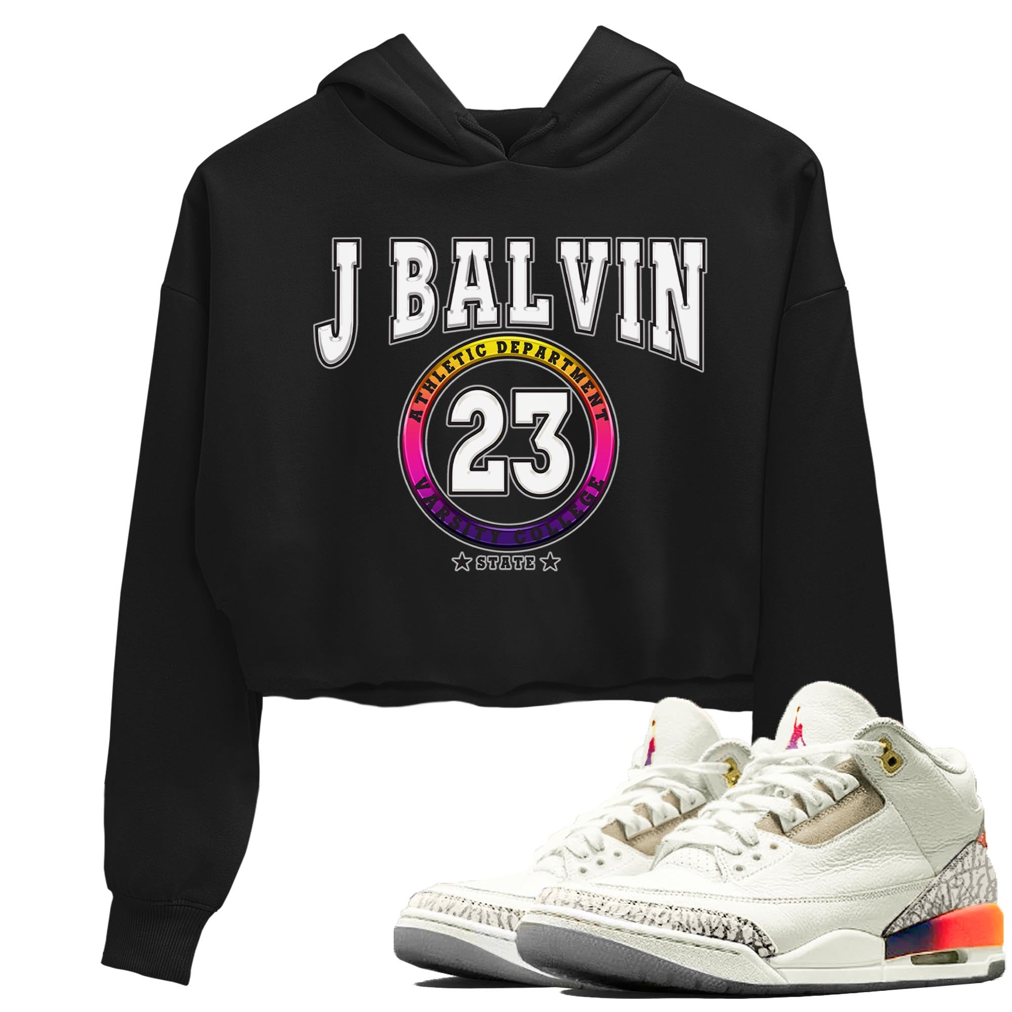 Air Jordan 3 J Balvin shirt to match jordans Varsity sneaker tees Crew Neck Air Jordan 3 X J Balvin SNRT Sneaker Release Tees Black 1 Crop T-Shirt