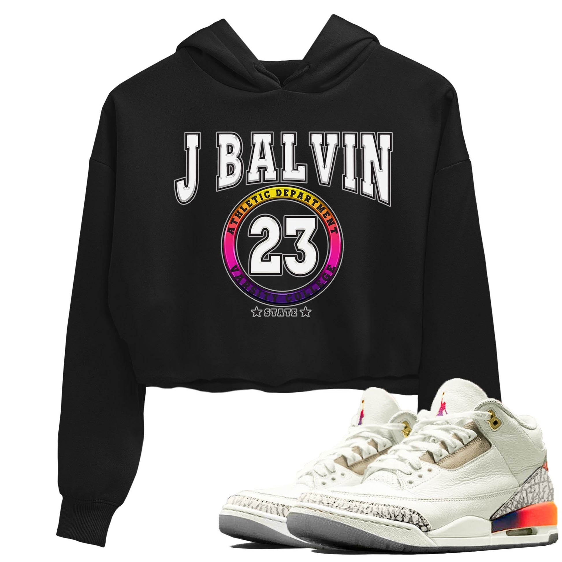 Air Jordan 3 J Balvin shirt to match jordans Varsity sneaker tees Crew Neck Air Jordan 3 X J Balvin SNRT Sneaker Release Tees Black 1 Crop T-Shirt