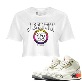 Air Jordan 3 J Balvin shirt to match jordans Varsity sneaker tees Crew Neck Air Jordan 3 X J Balvin SNRT Sneaker Release Tees White 1 Crop T-Shirt