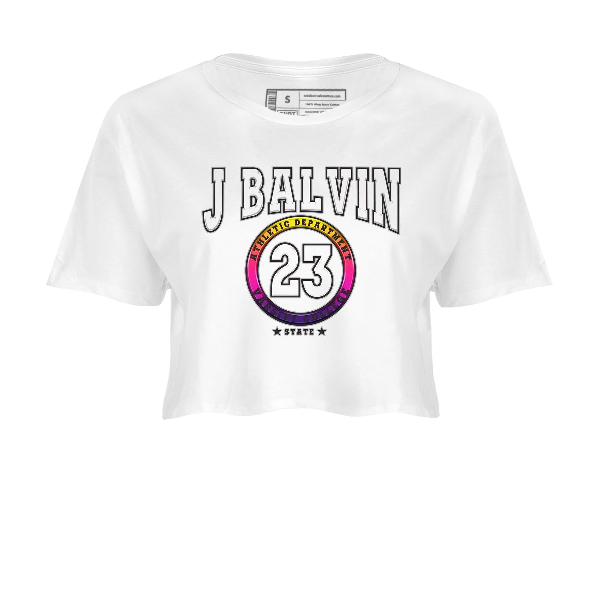 Air Jordan 3 J Balvin shirt to match jordans Varsity sneaker tees Crew Neck Air Jordan 3 X J Balvin SNRT Sneaker Release Tees White 2 Crop T-Shirt