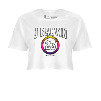 Air Jordan 3 J Balvin shirt to match jordans Varsity sneaker tees Crew Neck Air Jordan 3 X J Balvin SNRT Sneaker Release Tees White 2 Crop T-Shirt