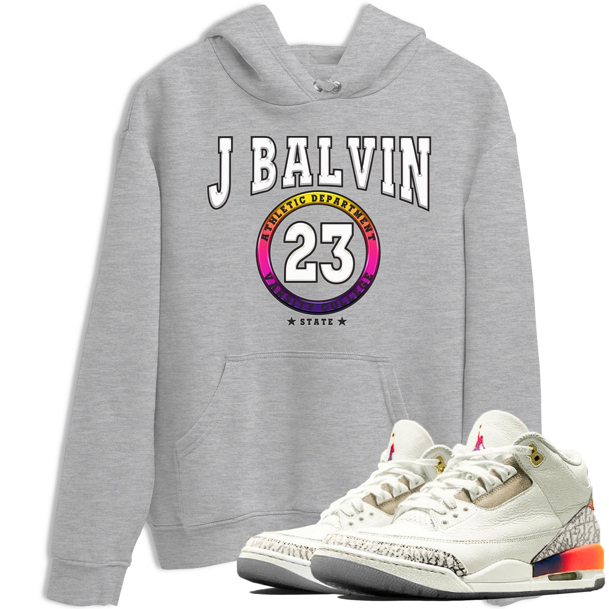 Air Jordan 3 J Balvin shirt to match jordans Varsity sneaker tees Crew Neck Air Jordan 3 X J Balvin SNRT Sneaker Release Tees Unisex Casual Shirts Heather Grey 1 T-Shirt