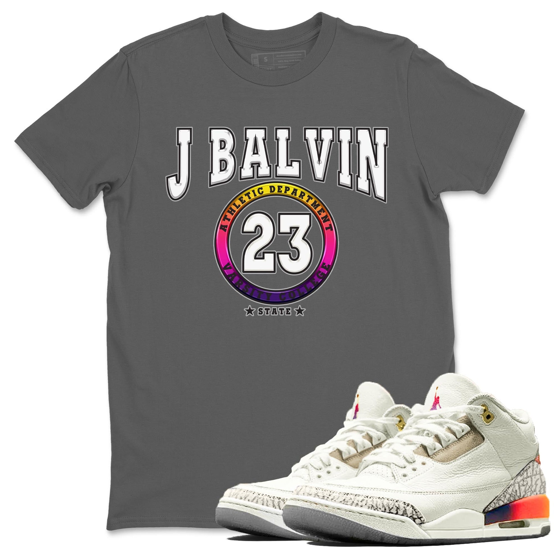 Air Jordan 3 J Balvin shirt to match jordans Varsity sneaker tees Crew Neck Air Jordan 3 X J Balvin SNRT Sneaker Release Tees Unisex Casual Shirts Cool Grey 1 T-Shirt