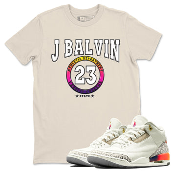 Air Jordan 3 J Balvin shirt to match jordans Varsity sneaker tees Crew Neck Air Jordan 3 X J Balvin SNRT Sneaker Release Tees Unisex Casual Shirts Natural 1 T-Shirt