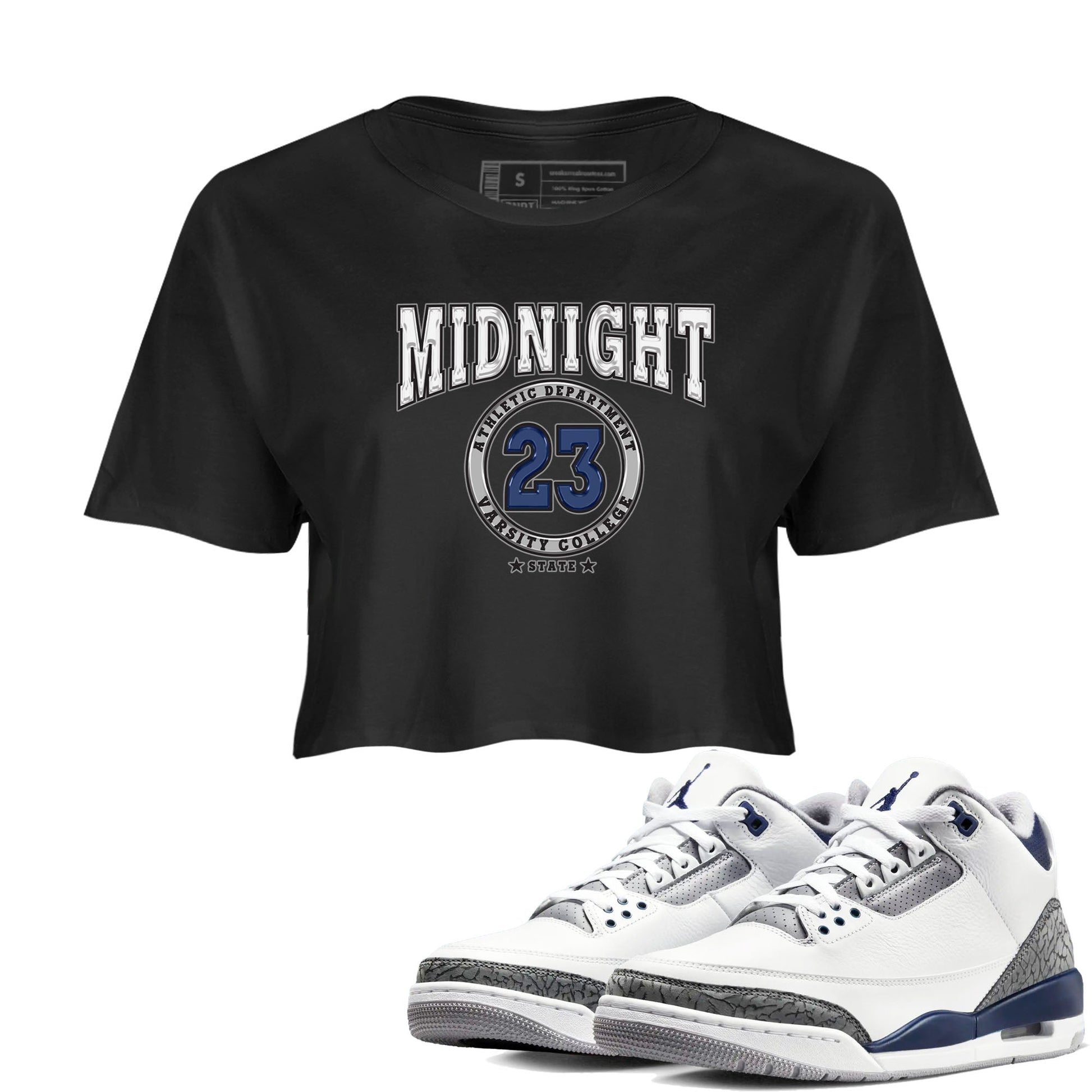 Air Jordan 3 Retro Midnight Navy shirt to match jordans Varsity sneaker shirt 3s Midnight Navy SNRT sneaker tees Black 1 crop shirt