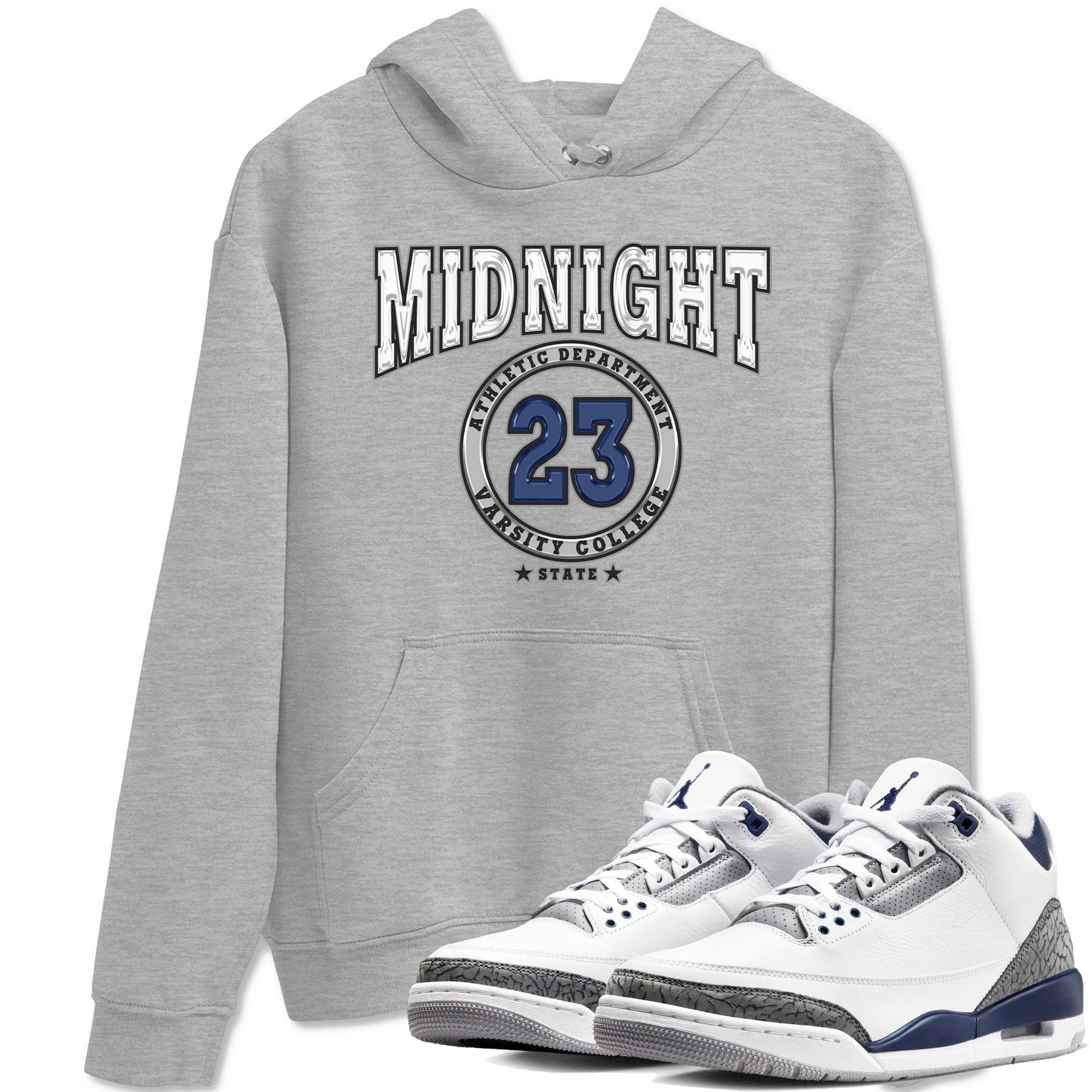 Air Jordan 3 Retro Midnight Navy shirt to match jordans Varsity sneaker shirt 3s Midnight Navy SNRT sneaker tees unisex crew neck cotton Heather Grey 1 crew neck shirt