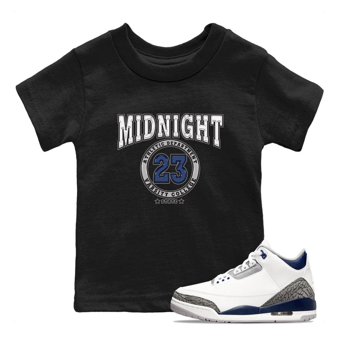 Air Jordan 3 Retro Midnight Navy shirt to match jordans Varsity sneaker shirt 3s Midnight Navy SNRT sneaker tees baby toddler Black 1 cotton Shirt
