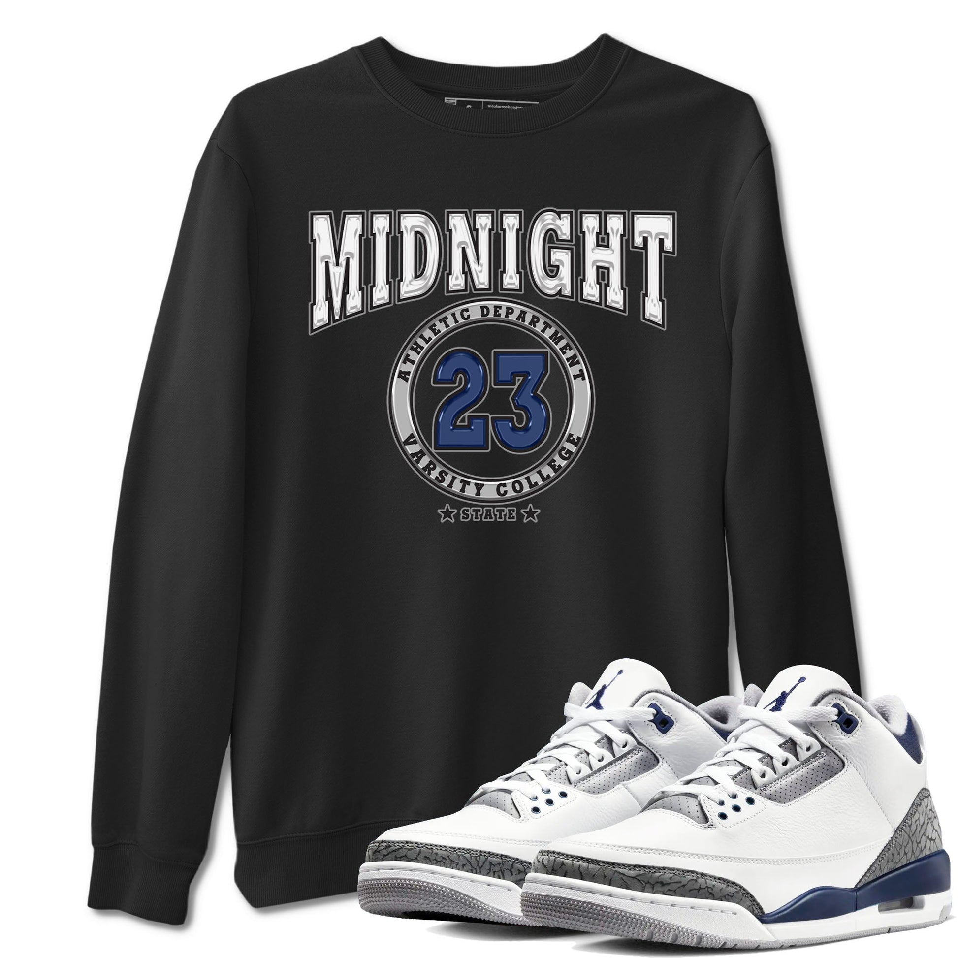 Air Jordan 3 Retro Midnight Navy shirt to match jordans Varsity sneaker shirt 3s Midnight Navy SNRT sneaker tees unisex crew neck cotton Black 1 crew neck shirt