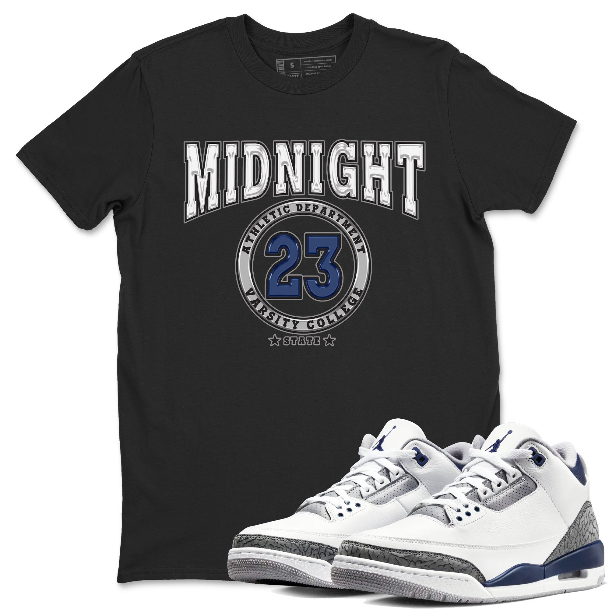 Air Jordan 3 Retro Midnight Navy shirt to match jordans Varsity sneaker shirt 3s Midnight Navy SNRT sneaker tees unisex crew neck cotton Black 1 crew neck shirt
