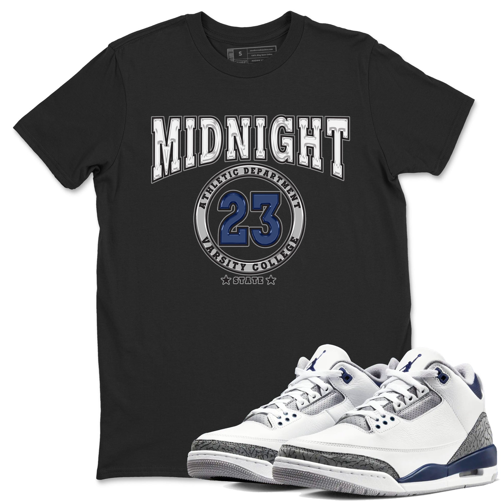 Air Jordan 3 Retro Midnight Navy shirt to match jordans Varsity sneaker shirt 3s Midnight Navy SNRT sneaker tees unisex crew neck cotton Black 1 crew neck shirt