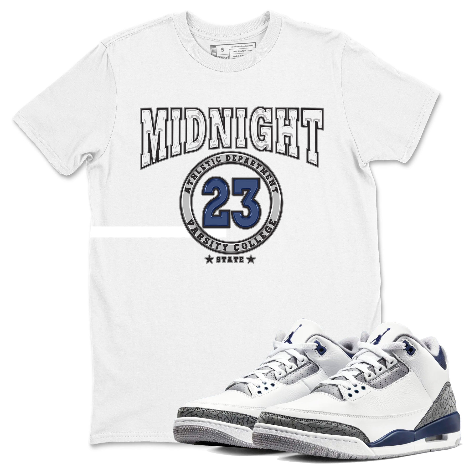 Air Jordan 3 Retro Midnight Navy shirt to match jordans Varsity sneaker shirt 3s Midnight Navy SNRT sneaker tees unisex crew neck cotton White 1 crew neck shirt