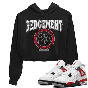 4s Red Cement shirt to match jordans Varsity sneaker tees Air Jordan 4 Red Cement SNRT Sneaker Release Tees Black 1 Crop T-Shirt