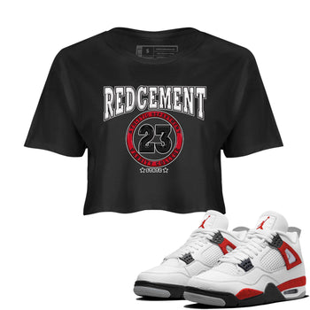 4s Red Cement shirt to match jordans Varsity sneaker tees Air Jordan 4 Red Cement SNRT Sneaker Release Tees Black 1 Crop T-Shirt