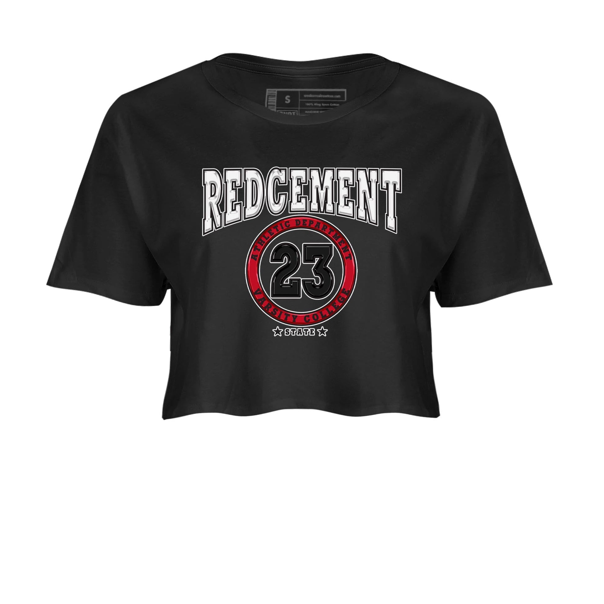 4s Red Cement shirt to match jordans Varsity sneaker tees Air Jordan 4 Red Cement SNRT Sneaker Release Tees Black 2 Crop T-Shirt