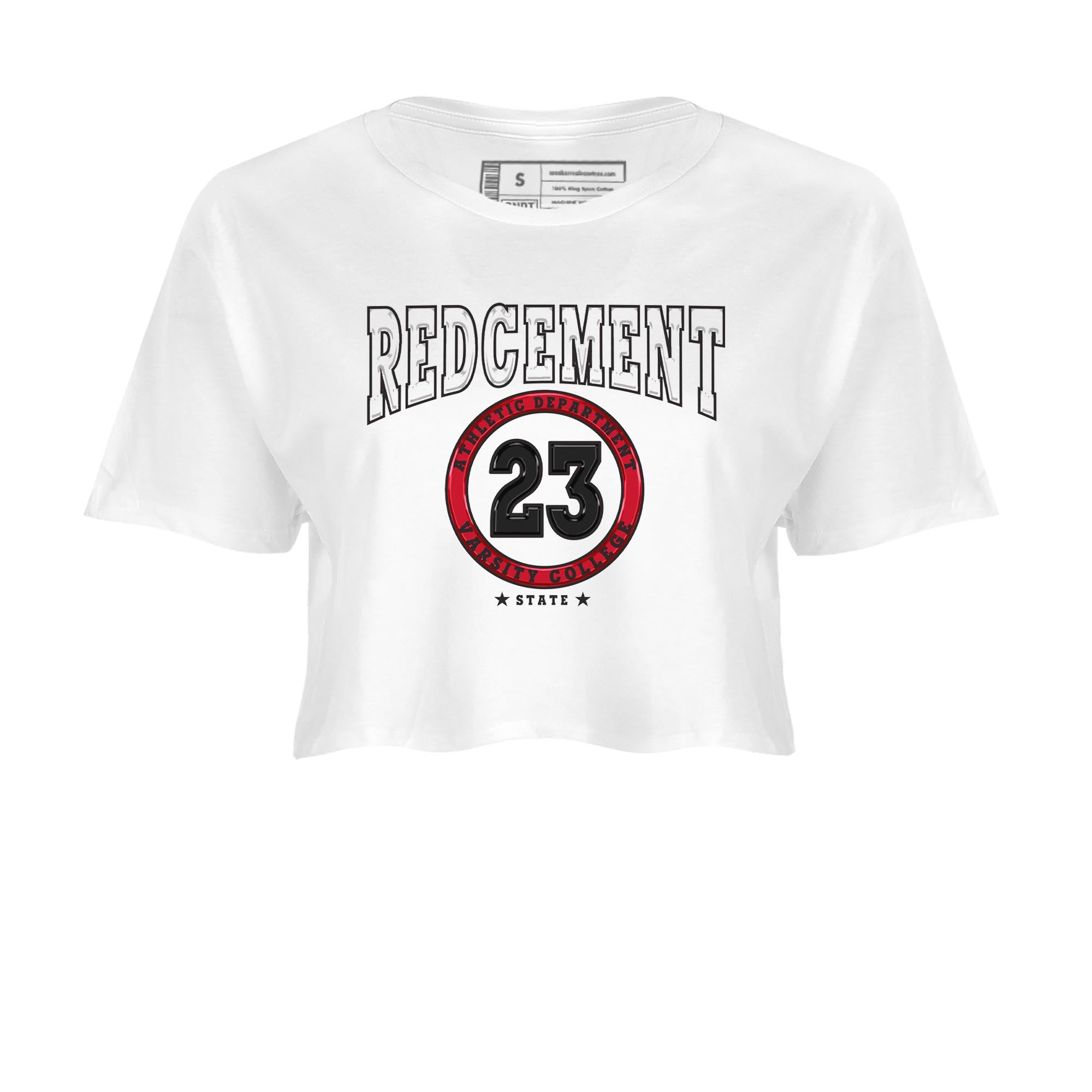 4s Red Cement shirt to match jordans Varsity sneaker tees Air Jordan 4 Red Cement SNRT Sneaker Release Tees White 2 Crop T-Shirt