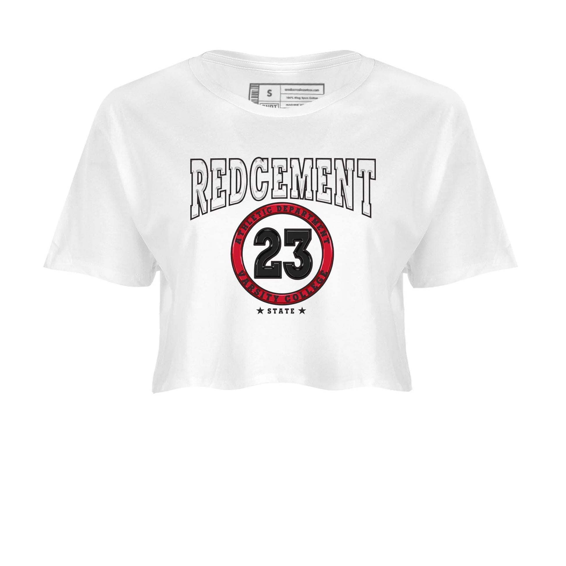 4s Red Cement shirt to match jordans Varsity sneaker tees Air Jordan 4 Red Cement SNRT Sneaker Release Tees White 2 Crop T-Shirt