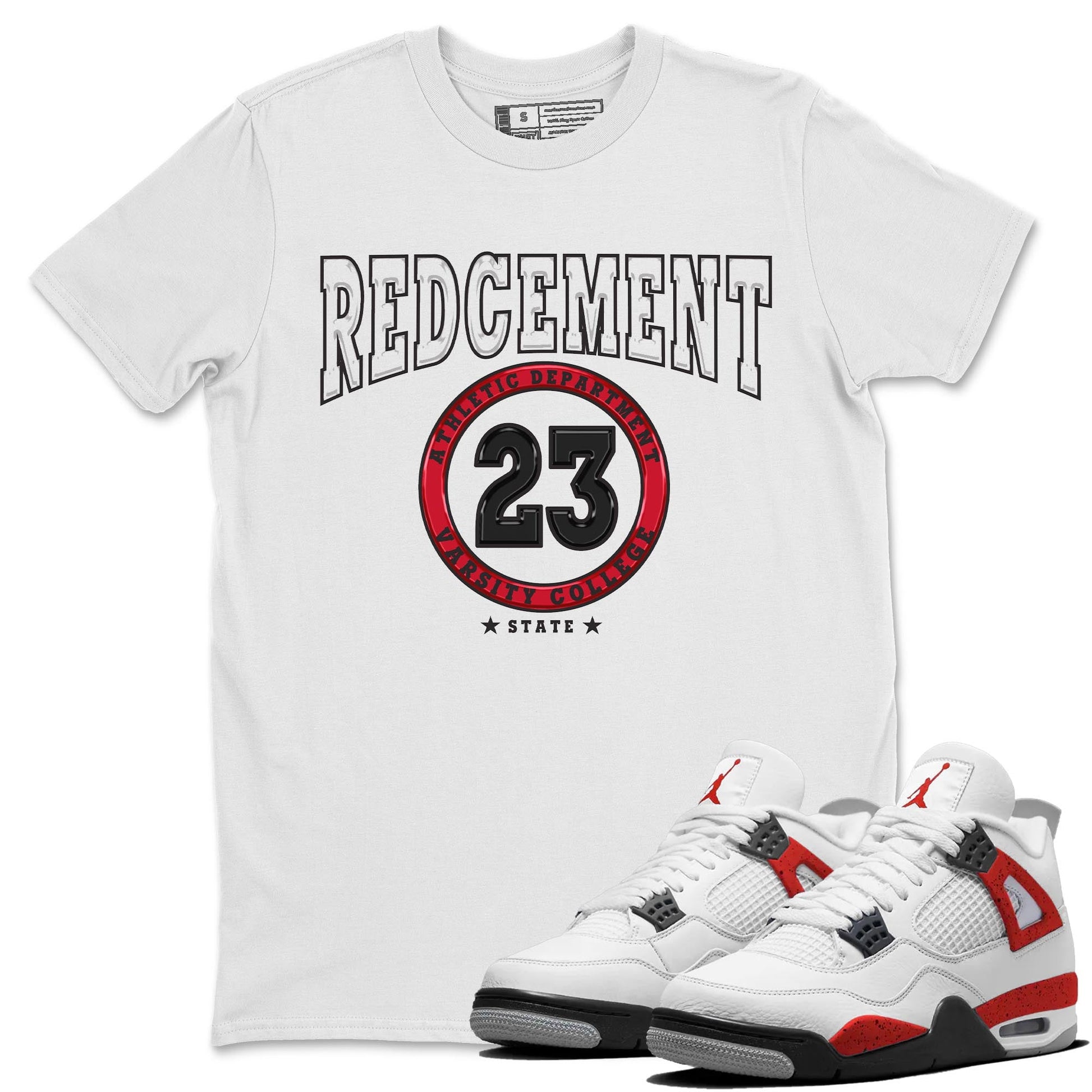 4s Red Cement shirt to match jordans Varsity sneaker tees Air Jordan 4 Red Cement SNRT Sneaker Release Tees Crew Neck Casual Unisex White 1 T-Shirt