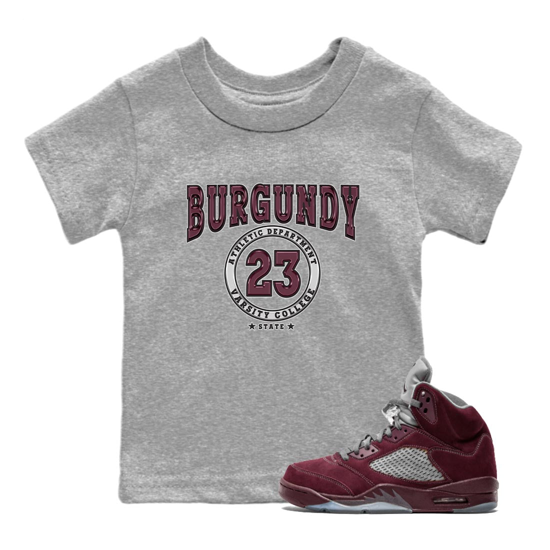 Jordan 5 Burgundy shirt to match jordans Varsity sneaker tees Crew Neck AJ5 Burgundy SNRT Sneaker Release Tees Baby Toddler Heather Grey 1 T-Shirt