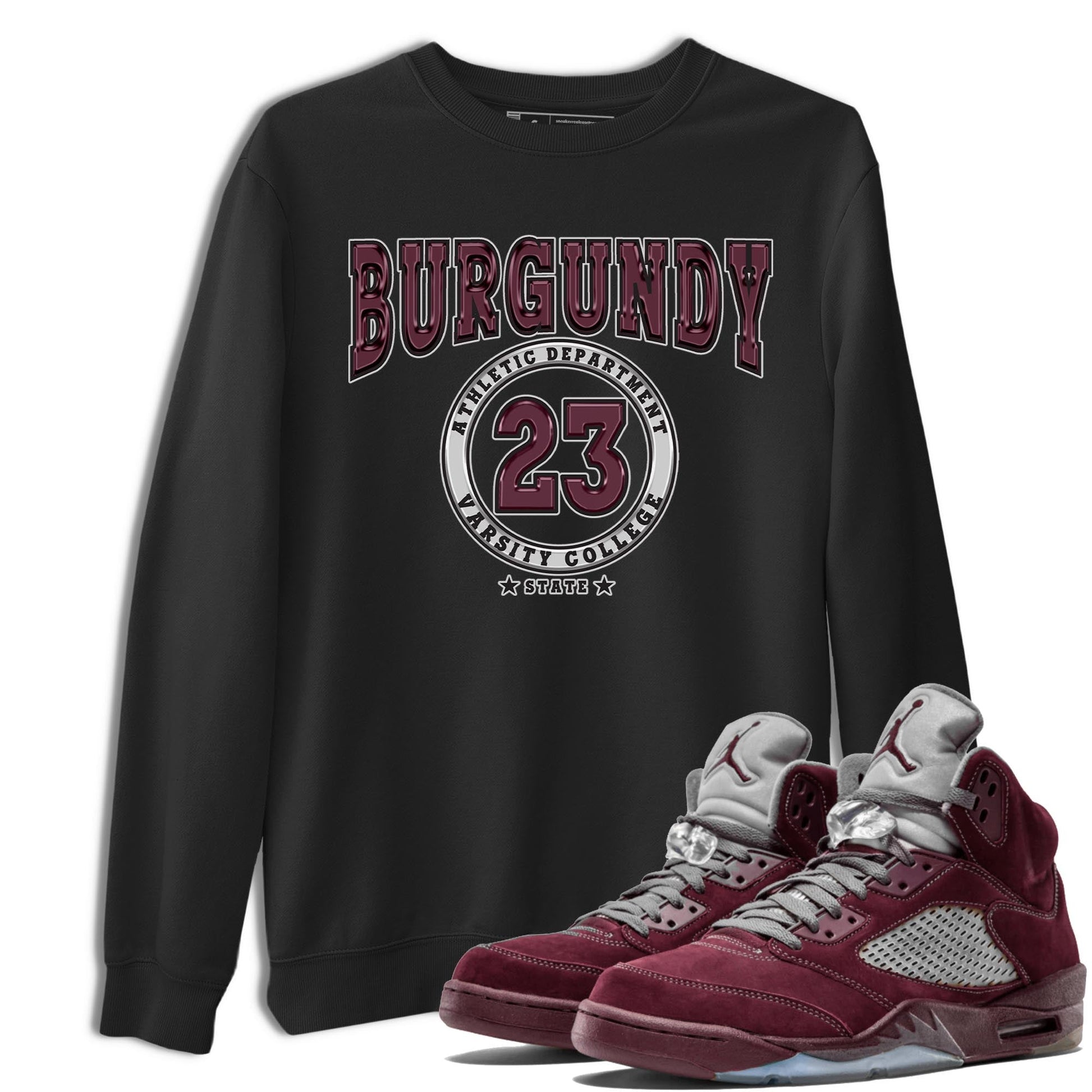 Jordan 5 Burgundy shirt to match jordans Varsity sneaker tees Crew Neck AJ5 Burgundy SNRT Sneaker Release Tees Unisex Casual Shirts Black 1 T-Shirt