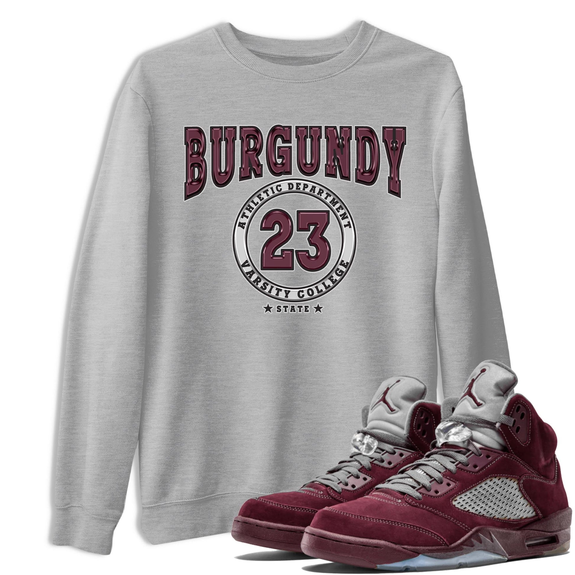 Jordan 5 Burgundy shirt to match jordans Varsity sneaker tees Crew Neck AJ5 Burgundy SNRT Sneaker Release Tees Unisex Casual Shirts Heather Grey 1 T-Shirt
