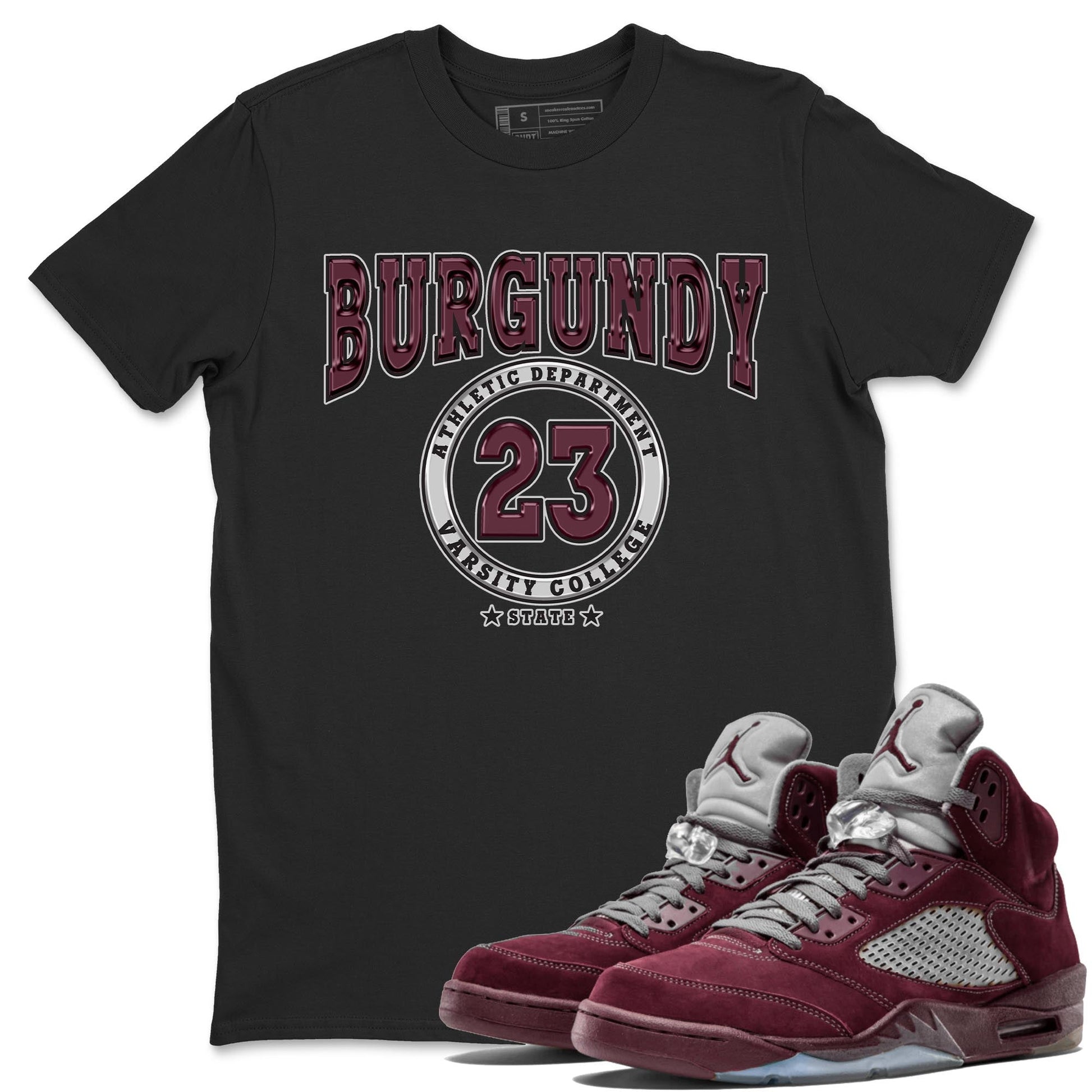 Jordan 5 Burgundy shirt to match jordans Varsity sneaker tees Crew Neck AJ5 Burgundy SNRT Sneaker Release Tees Unisex Casual Shirts Black 1 T-Shirt