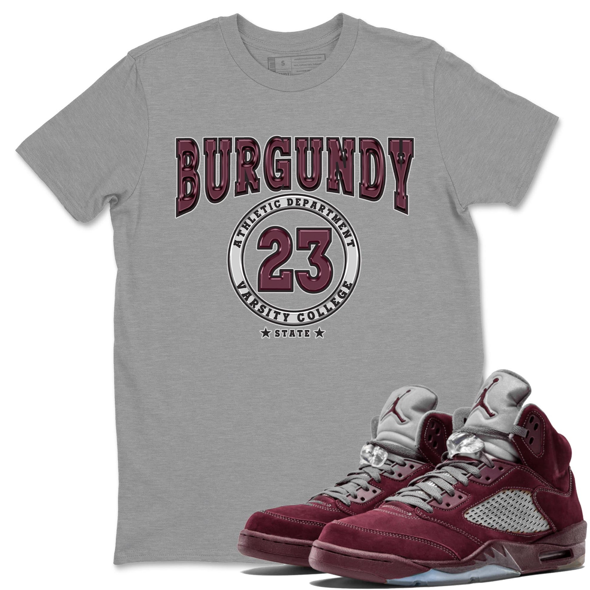 Jordan 5 Burgundy shirt to match jordans Varsity sneaker tees Crew Neck AJ5 Burgundy SNRT Sneaker Release Tees Unisex Casual Shirts Heather Grey 1 T-Shirt