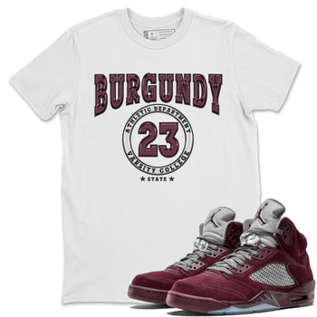 Jordan 5 Burgundy shirt to match jordans Varsity sneaker tees Crew Neck AJ5 Burgundy SNRT Sneaker Release Tees Unisex Casual Shirts White 1 T-Shirt