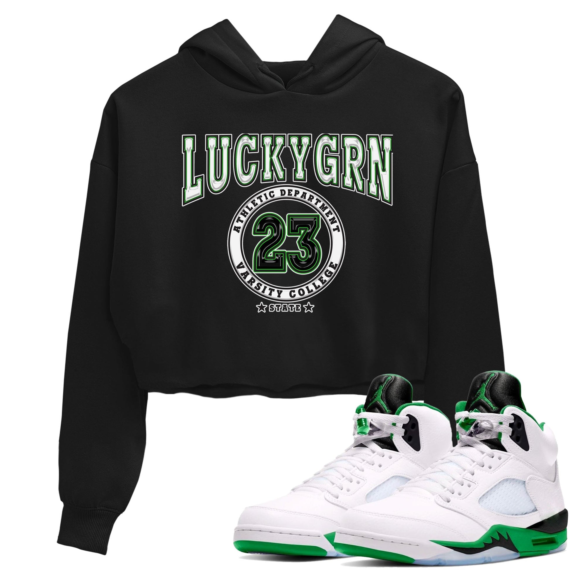 5s Lucky Green shirt to match jordans Varsity sneaker tees Air Jordan 5 Lucky Green SNRT Sneaker Release Tees Black 1 crop length shirt