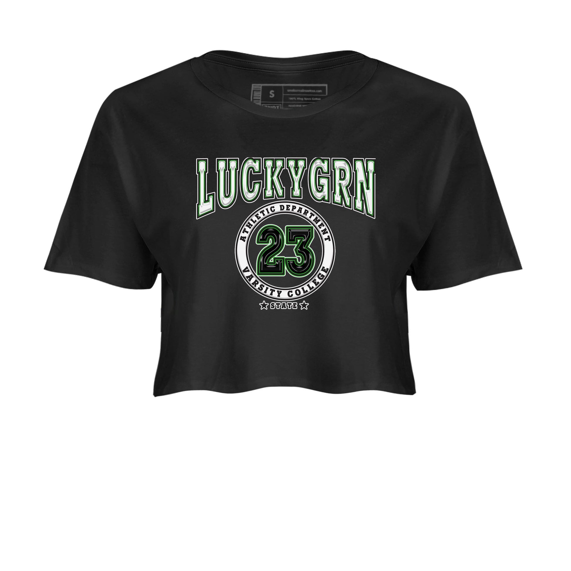 5s Lucky Green shirt to match jordans Varsity sneaker tees Air Jordan 5 Lucky Green SNRT Sneaker Release Tees Black 2 crop length shirt