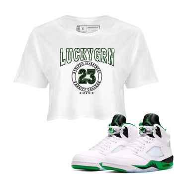 5s Lucky Green shirt to match jordans Varsity sneaker tees Air Jordan 5 Lucky Green SNRT Sneaker Release Tees White 1 crop length shirt