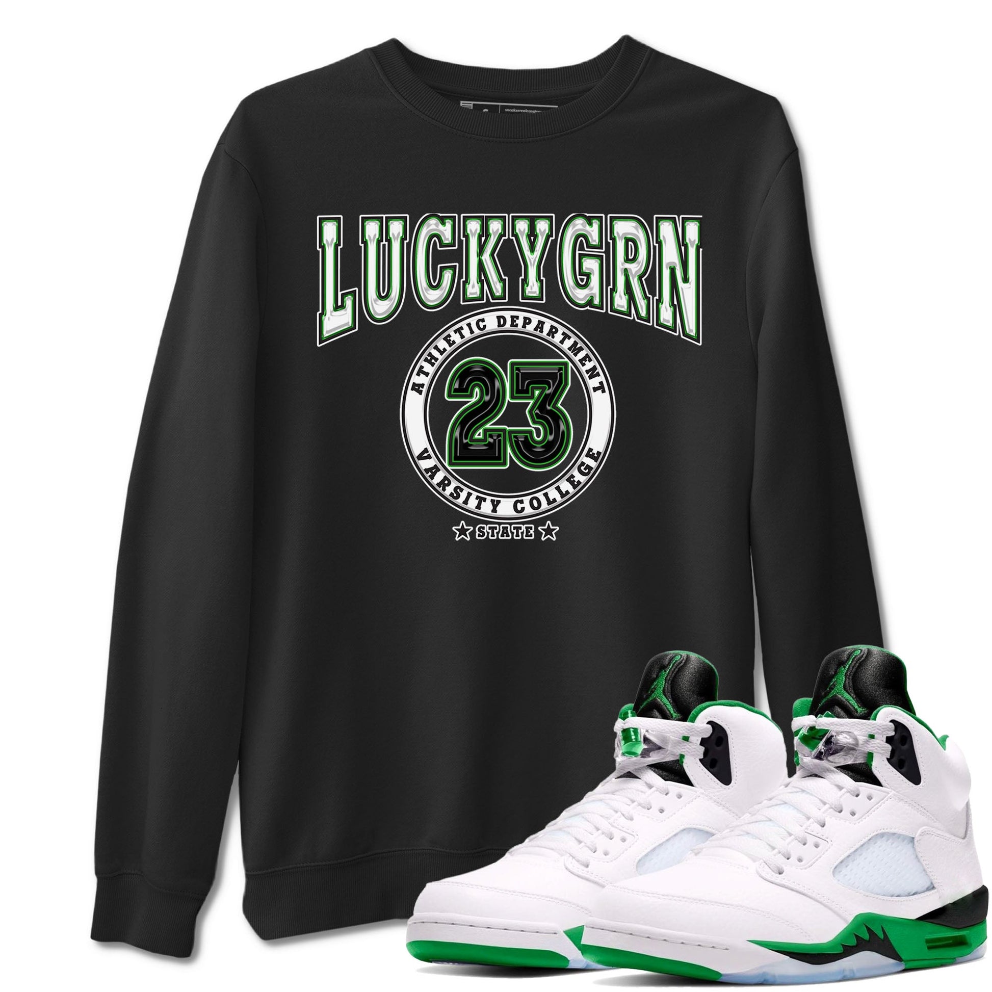 5s Lucky Green shirt to match jordans Varsity sneaker tees Air Jordan 5 Lucky Green SNRT Sneaker Release Tees unisex cotton Black 1 crew neck shirt