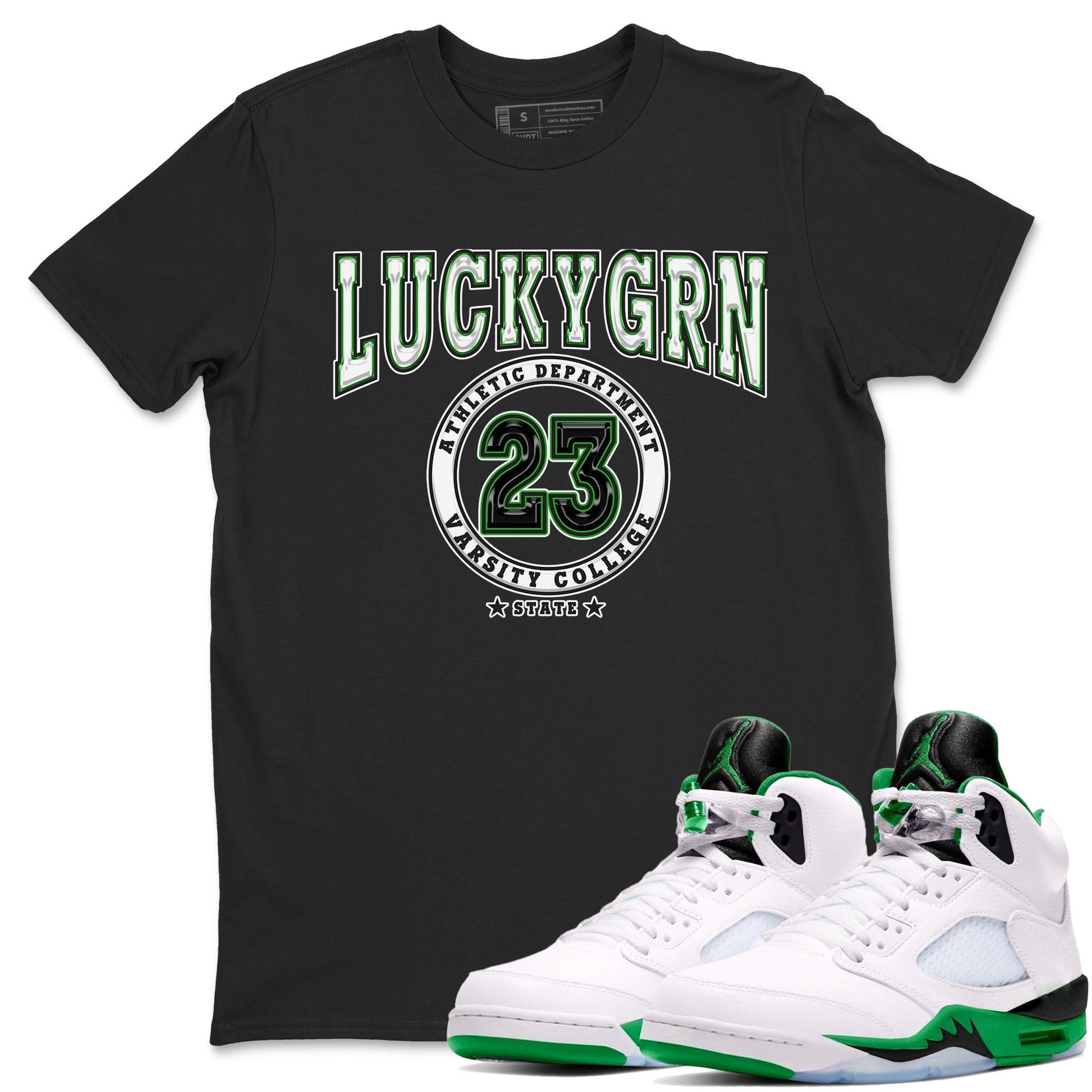 5s Lucky Green shirt to match jordans Varsity sneaker tees Air Jordan 5 Lucky Green SNRT Sneaker Release Tees unisex cotton Black 1 crew neck shirt