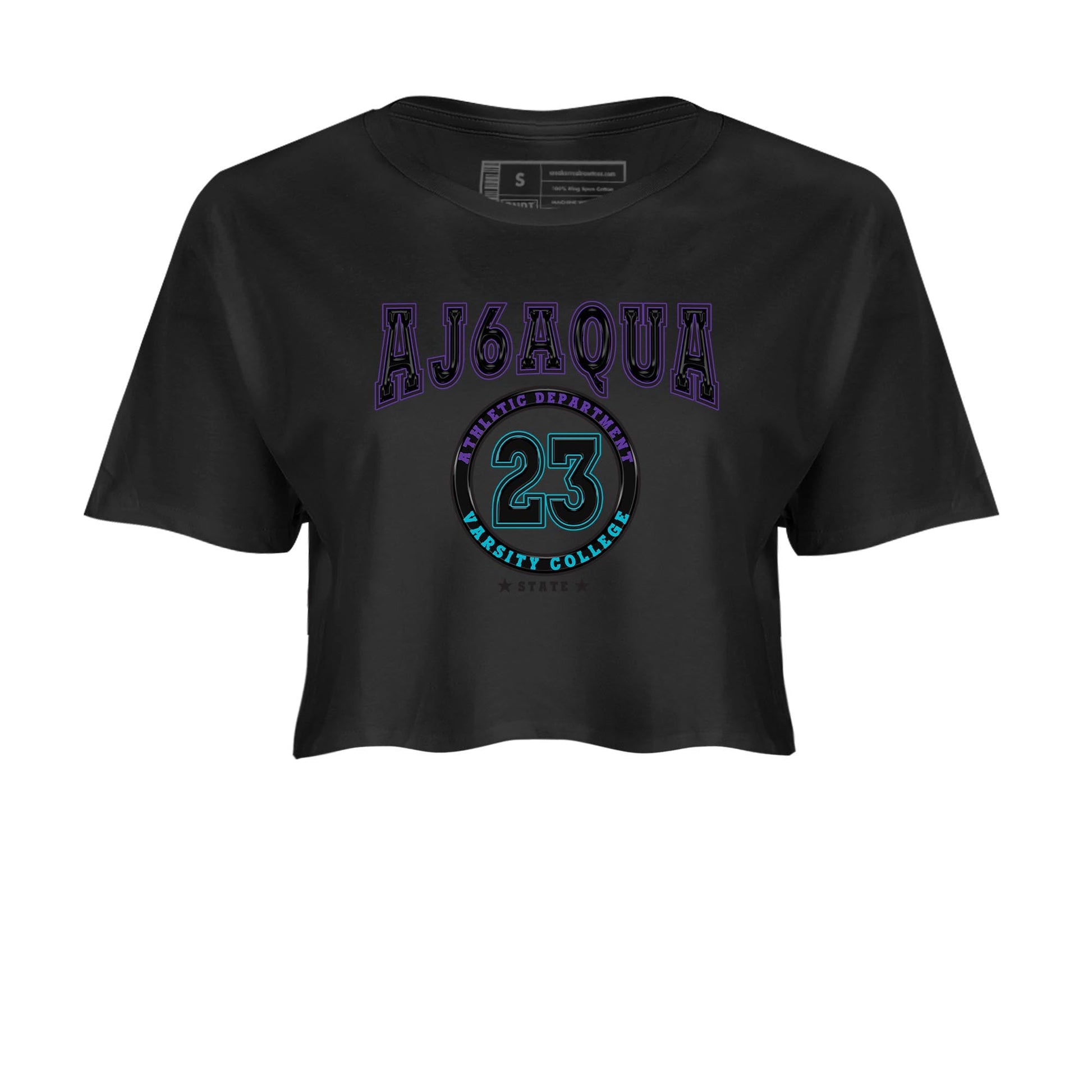 AJ6 Aqua shirt to match jordans Varsity sneaker release tees Air Jordan 6 Aqua SNRT Sneaker Tees Black 2 Crop T-Shirt