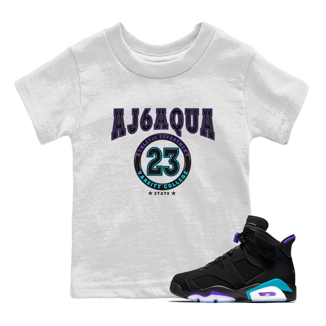 AJ6 Aqua shirt to match jordans Varsity sneaker release tees Air Jordan 6 Aqua SNRT Sneaker Tees Baby Toddler White 1 T-Shirt