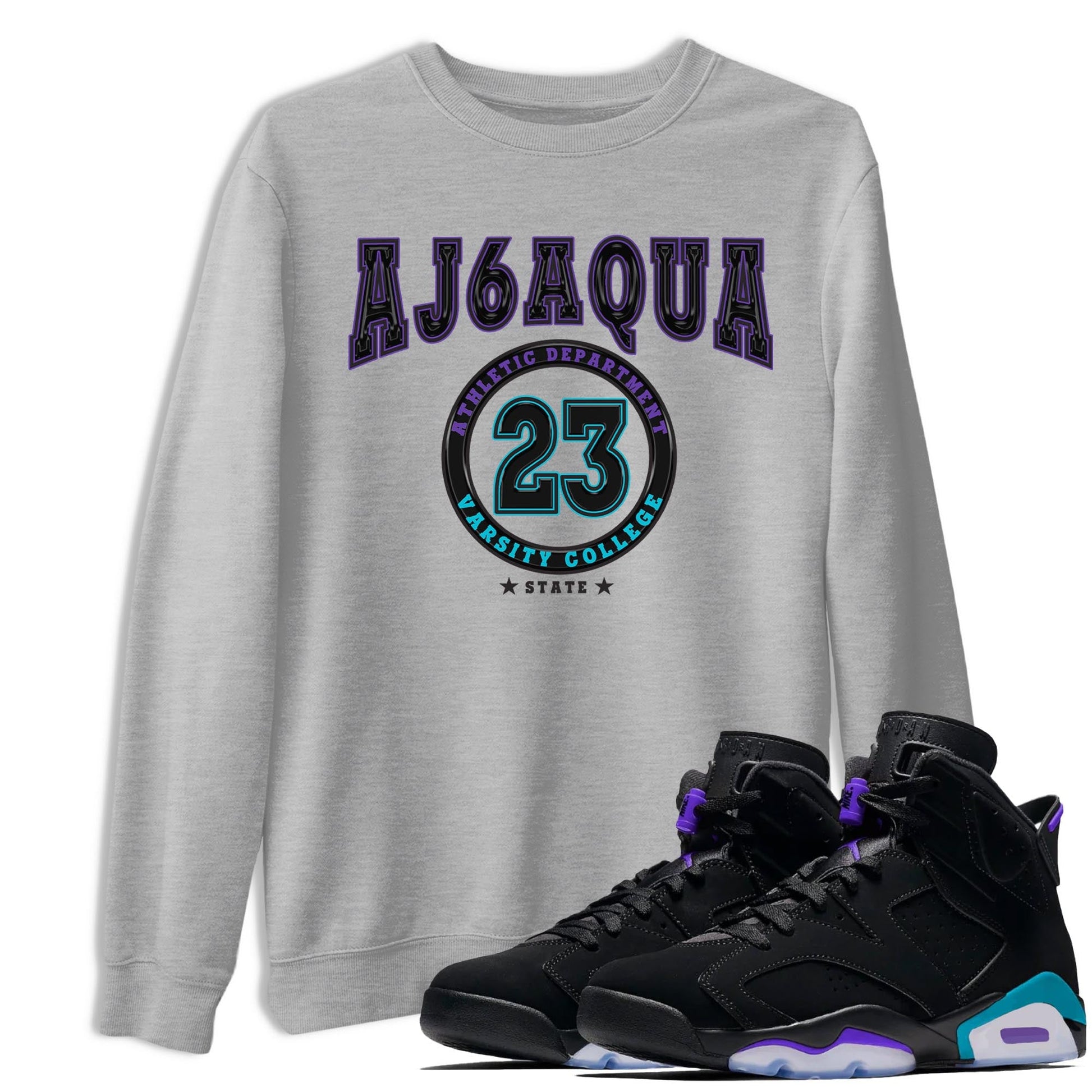 AJ6 Aqua shirt to match jordans Varsity sneaker release tees Air Jordan 6 Aqua SNRT Sneaker Tees Unisex Streetwear Clothing Heather Grey 1 T-Shirt