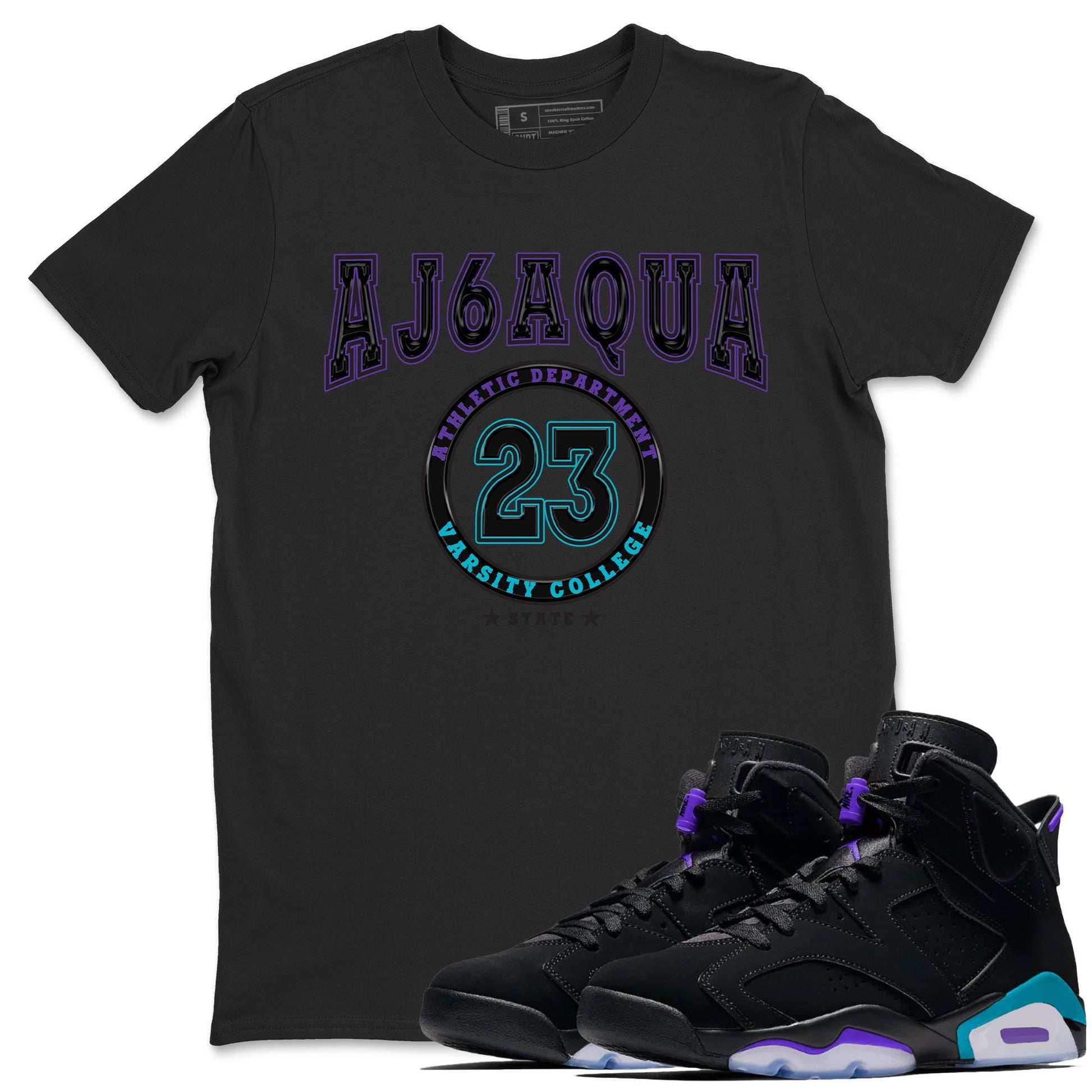 AJ6 Aqua shirt to match jordans Varsity sneaker release tees Air Jordan 6 Aqua SNRT Sneaker Tees Unisex Streetwear Clothing Black 1 T-Shirt