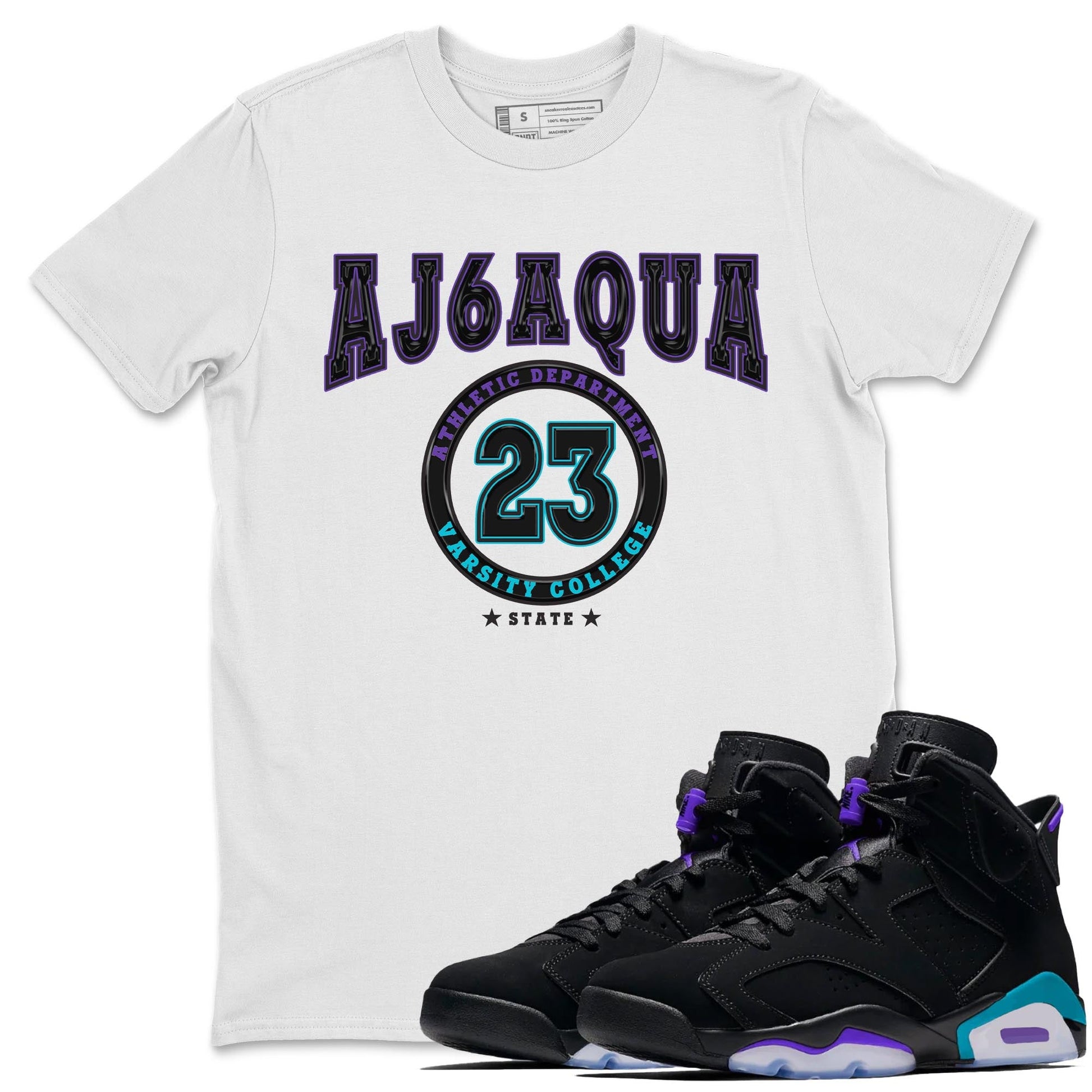 AJ6 Aqua shirt to match jordans Varsity sneaker release tees Air Jordan 6 Aqua SNRT Sneaker Tees Unisex Streetwear Clothing White 1 T-Shirt