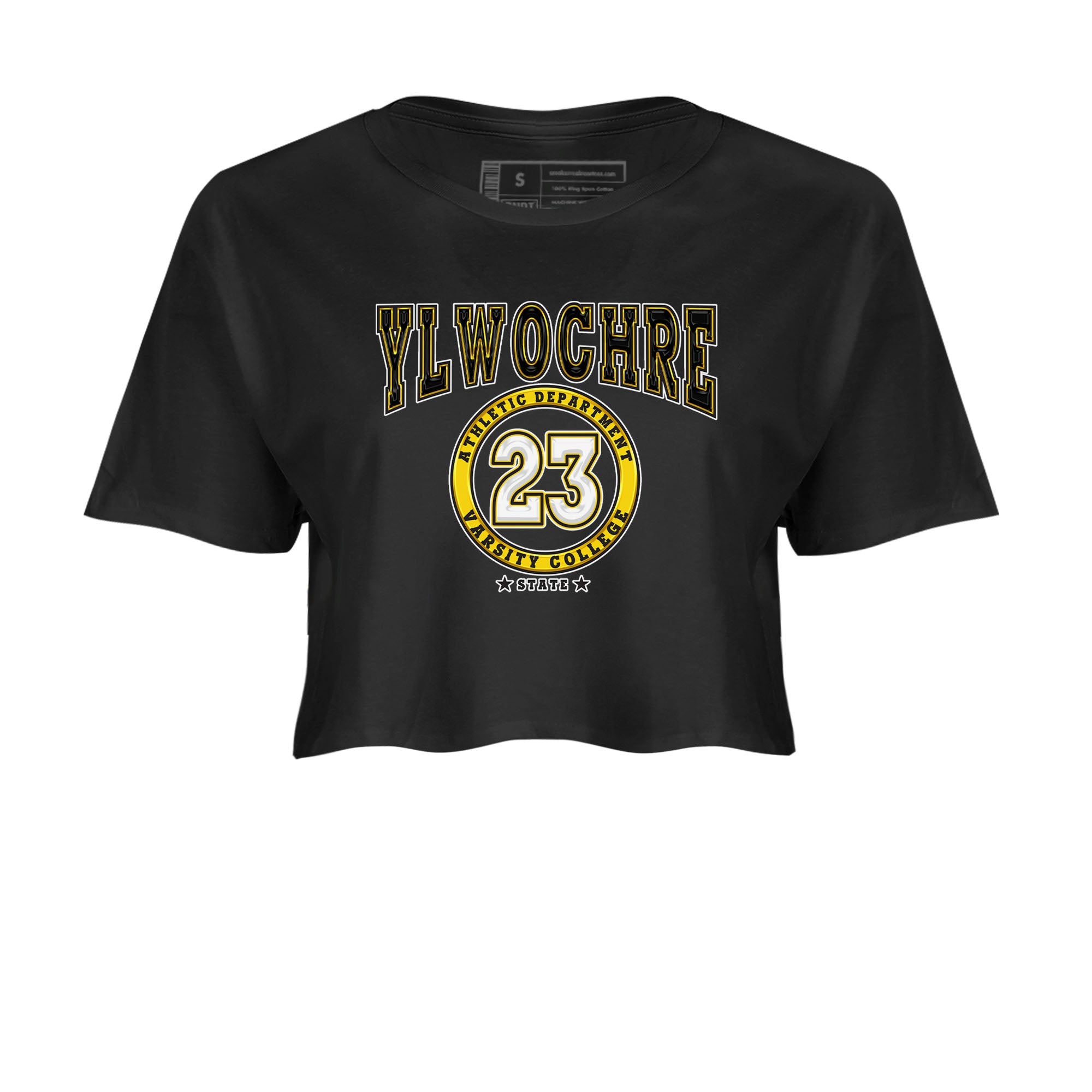 Varsity sneaker match tees to Yellow Ochre 6s street fashion brand for shirts to match Jordans SNRT Sneaker Tees Air Jordan 6 Yellow Ochre unisex t-shirt Black 2 crop shirt