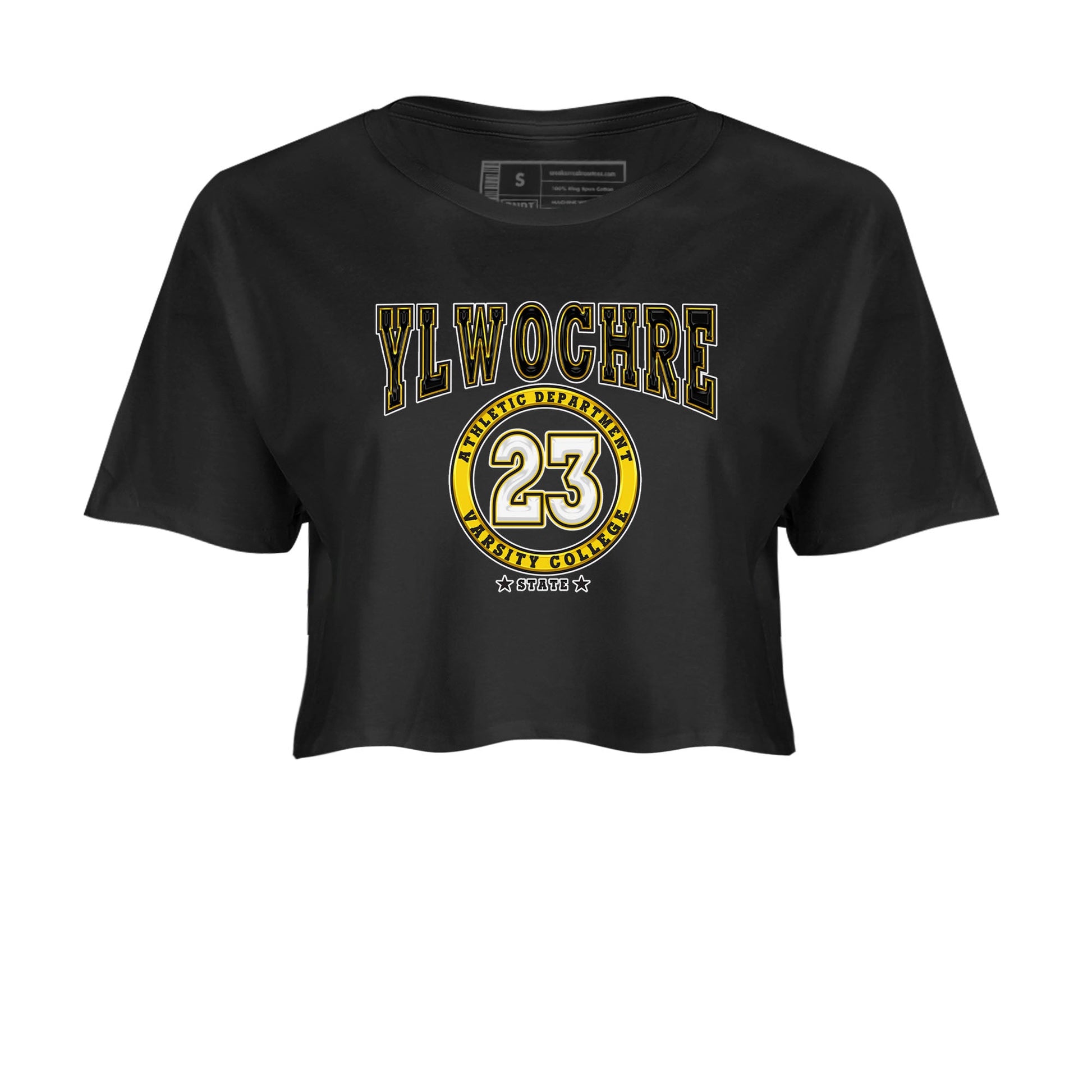 Varsity sneaker match tees to Yellow Ochre 6s street fashion brand for shirts to match Jordans SNRT Sneaker Tees Air Jordan 6 Yellow Ochre unisex t-shirt Black 2 crop shirt