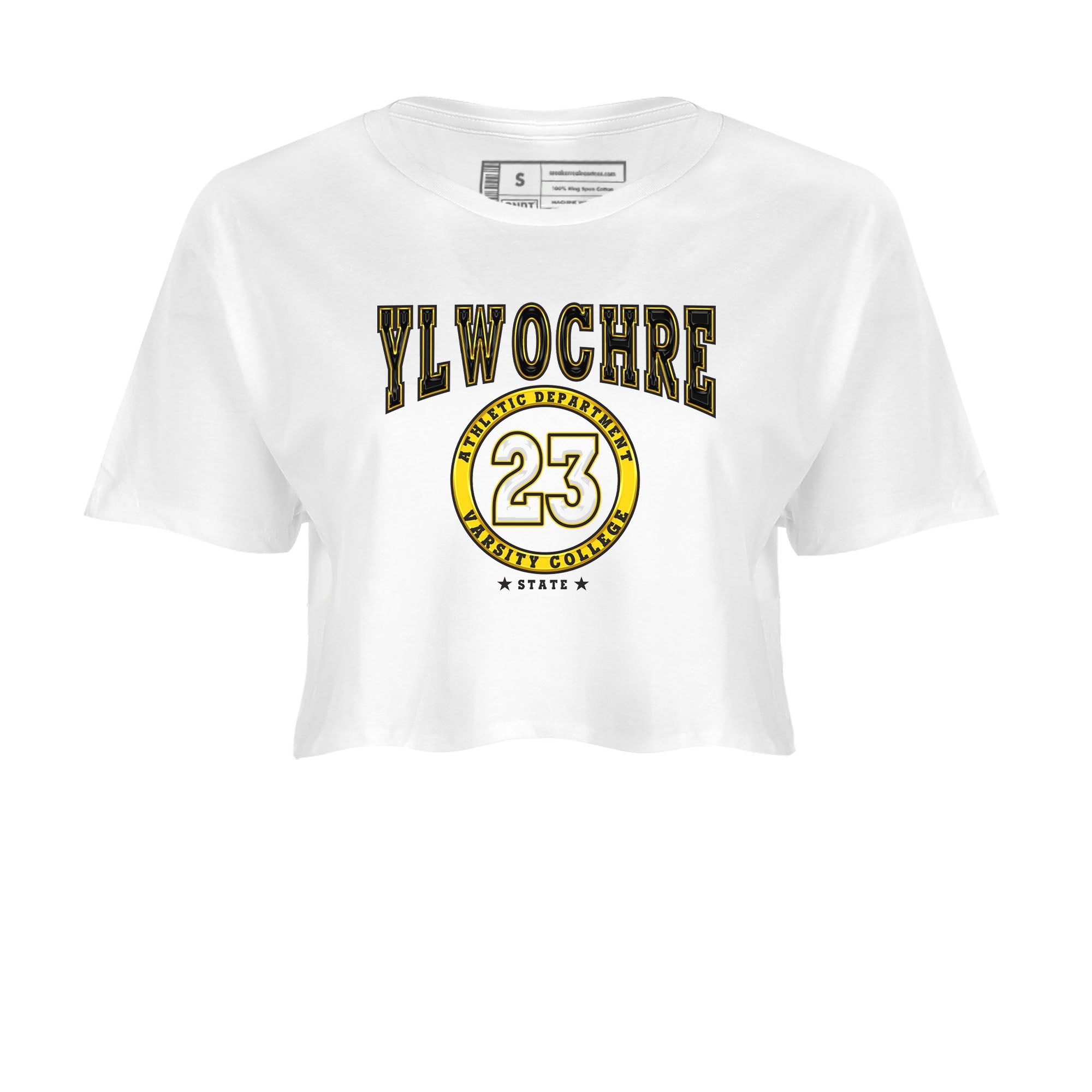 Varsity sneaker match tees to Yellow Ochre 6s street fashion brand for shirts to match Jordans SNRT Sneaker Tees Air Jordan 6 Yellow Ochre unisex t-shirt White 2 crop shirt