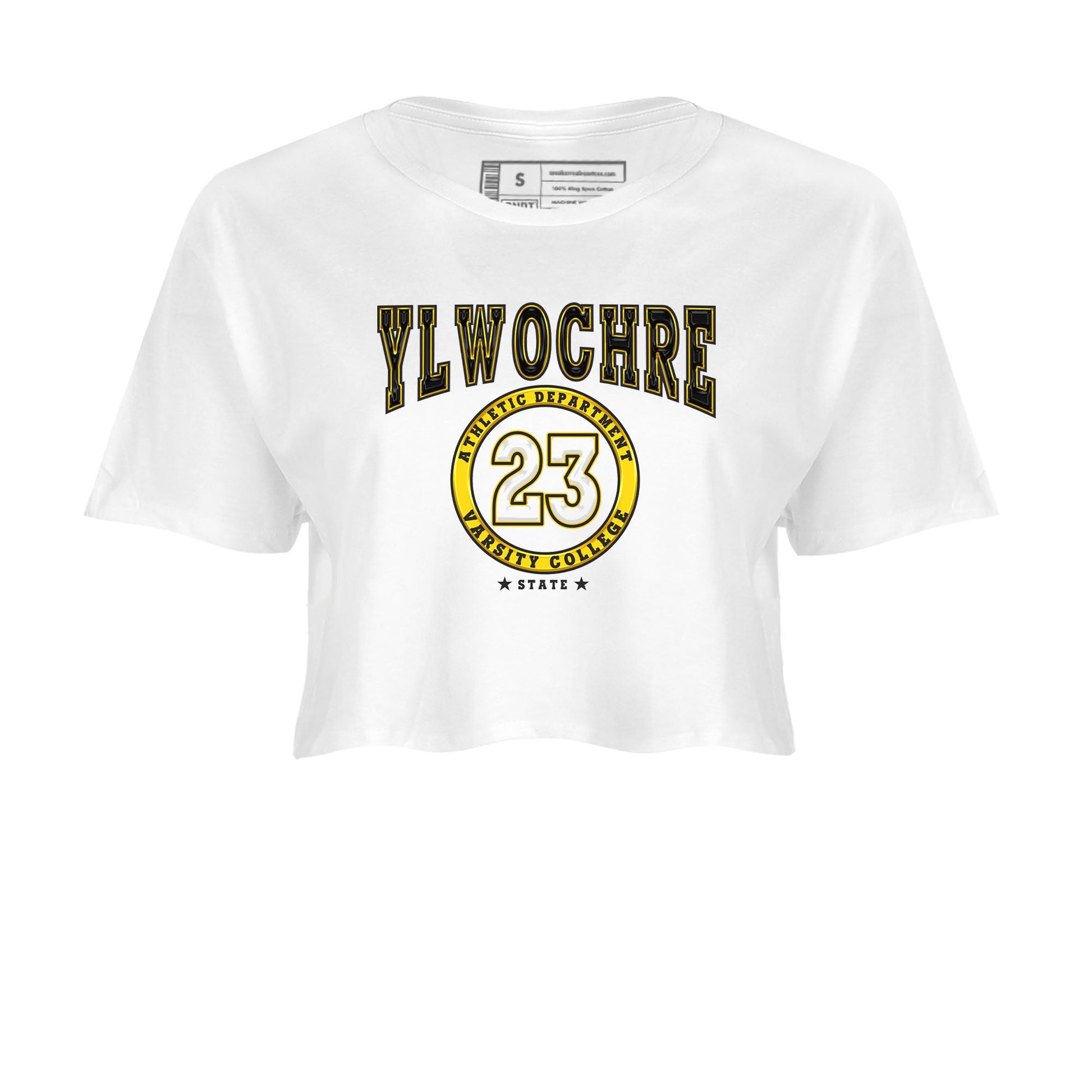 Varsity sneaker match tees to Yellow Ochre 6s street fashion brand for shirts to match Jordans SNRT Sneaker Tees Air Jordan 6 Yellow Ochre unisex t-shirt White 2 crop shirt