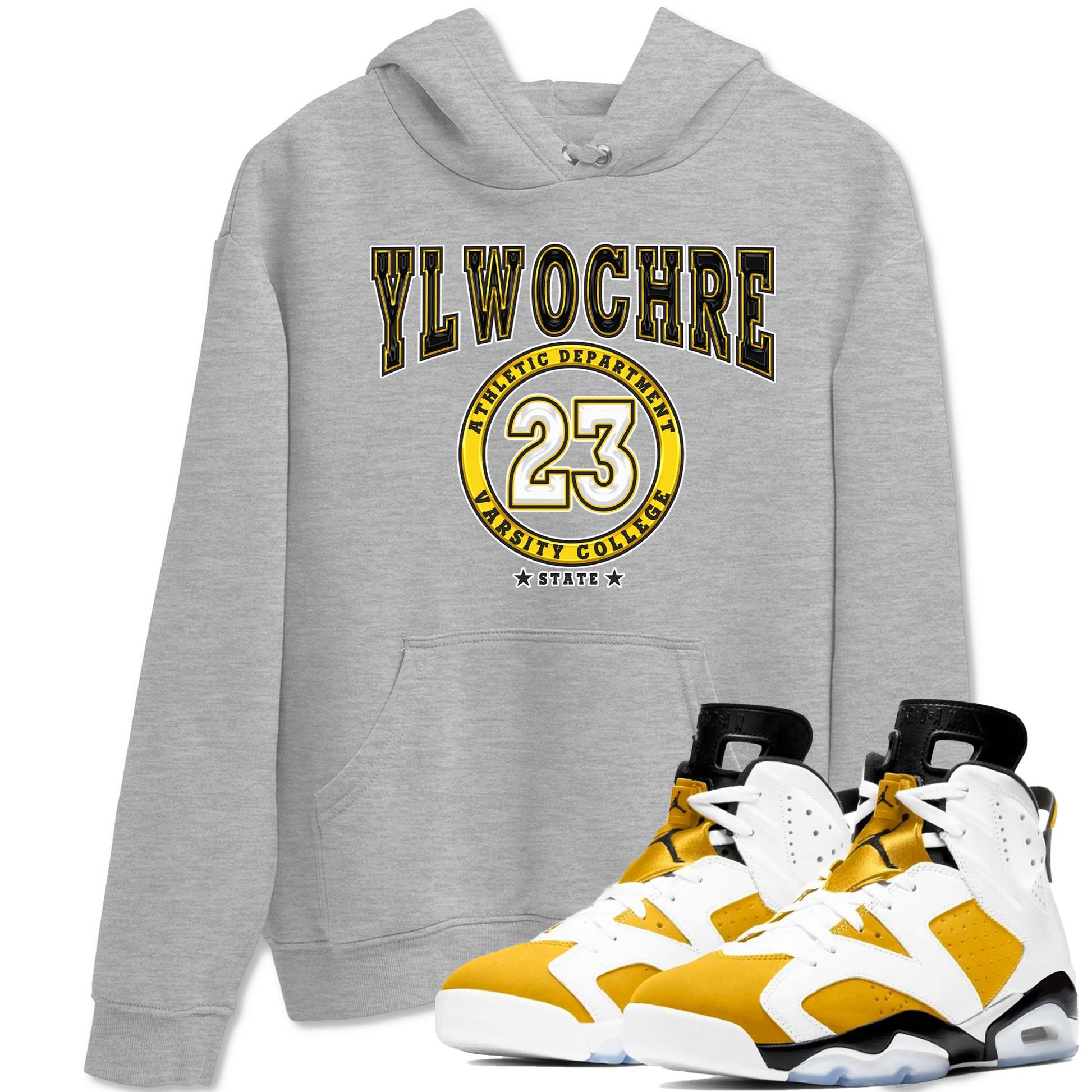 Varsity sneaker match tees to Yellow Ochre 6s street fashion brand for shirts to match Jordans SNRT Sneaker Tees Air Jordan 6 Yellow Ochre unisex t-shirt Heather Grey 1 unisex shirt