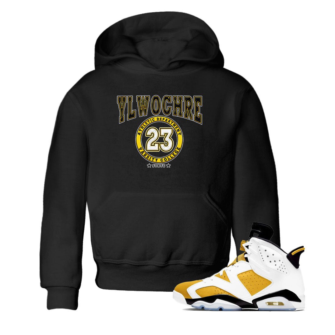 Varsity sneaker match tees to Yellow Ochre 6s street fashion brand for shirts to match Jordans SNRT Sneaker Tees Air Jordan 6 Yellow Ochre unisex t-shirt Black 1 youth shirt