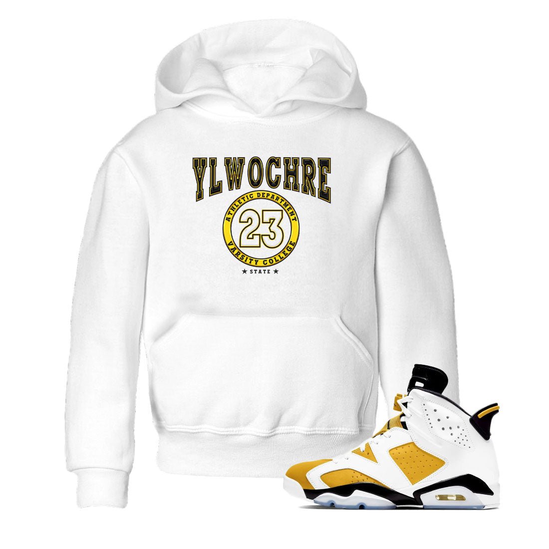 Varsity sneaker match tees to Yellow Ochre 6s street fashion brand for shirts to match Jordans SNRT Sneaker Tees Air Jordan 6 Yellow Ochre unisex t-shirt White 1 youth shirt