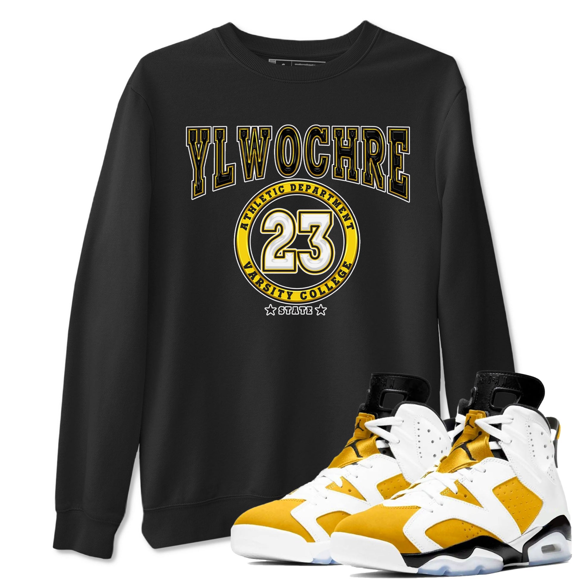 Varsity sneaker match tees to Yellow Ochre 6s street fashion brand for shirts to match Jordans SNRT Sneaker Tees Air Jordan 6 Yellow Ochre unisex t-shirt Black 1 unisex shirt