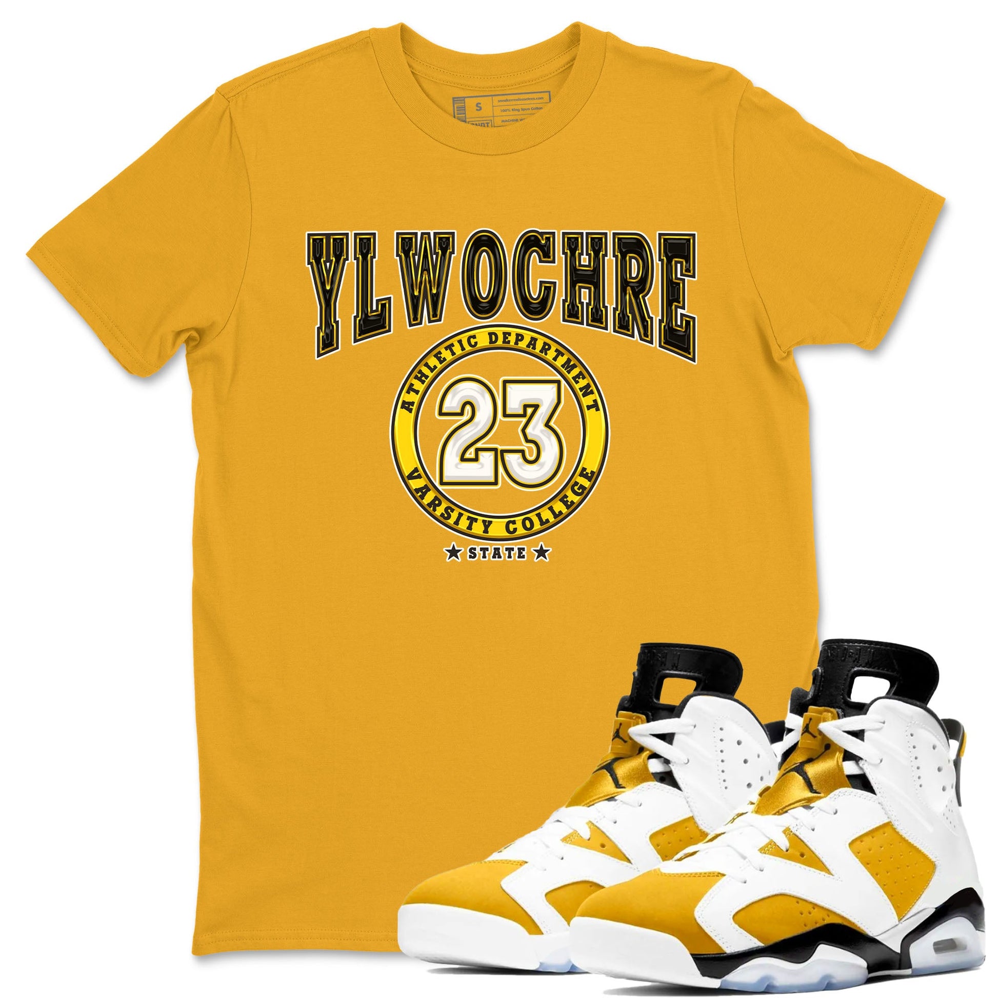 Varsity sneaker match tees to Yellow Ochre 6s street fashion brand for shirts to match Jordans SNRT Sneaker Tees Air Jordan 6 Yellow Ochre unisex t-shirt Gold 1 unisex shirt