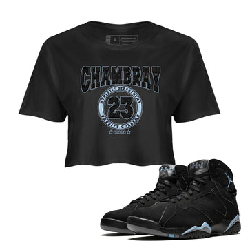 Air Jordan 7 Chambray shirt to match jordans Varsity sneaker tees AJ7 Chambray SNRT Sneaker Release Tees Black 1 Crop T-Shirt