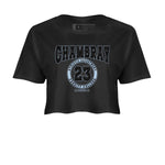 Air Jordan 7 Chambray shirt to match jordans Varsity sneaker tees AJ7 Chambray SNRT Sneaker Release Tees Black 2 Crop T-Shirt