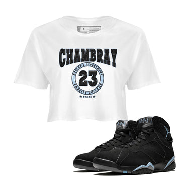 Air Jordan 7 Chambray shirt to match jordans Varsity sneaker tees AJ7 Chambray SNRT Sneaker Release Tees White 1 Crop T-Shirt