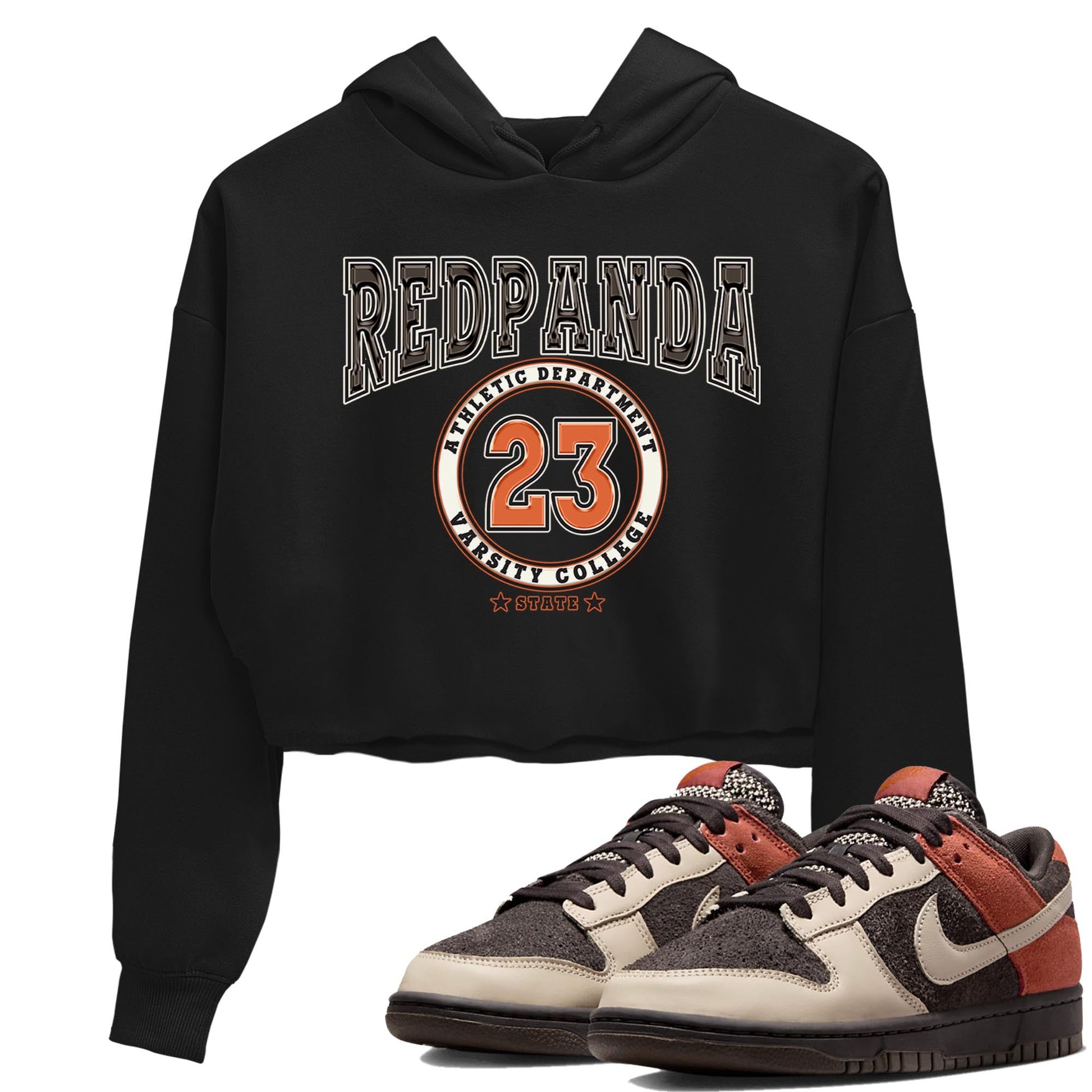 Nike Low Dunk Red Panda shirt to match jordans Varsity sneaker tees Nike Dunk Red Panda SNRT Sneaker Tees Black 1 Crop T-Shirt